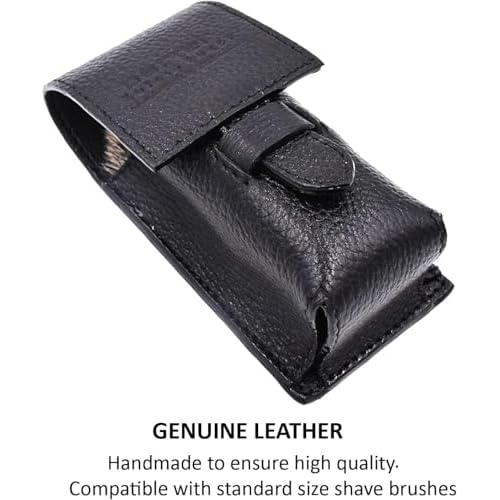 Parker Genuine Leather Shaving Brush Case ? Handmade Black Travel Holder for Standard Badger, Boar & Synthetic Brushes