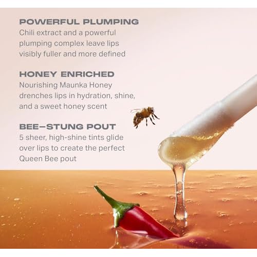 Morphe Hot Honeys Volumizing Lip Oil Plumper - Hydrating Lip Gloss for Women with Manuka Honey + Chili Extract - Makeup for Tingling Volume & Glossy Sheer Tint - Royal Sting (0.15 fl oz)