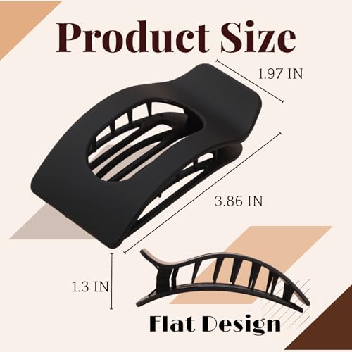 Black Flat Hair Clips 8-Pack – Large Matte Claw Clips for Thick & Thin Hair