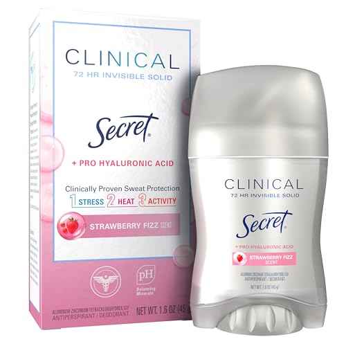 Secret Clinical Strength Antiperspirant Deodorant for Women, 3X Stress Protection, 72hr Sweat & Odor Protection, Pro-Hyaluronic Acid, Invisible Solid, Strawberry Summer Fizz Scent, 1.6 oz