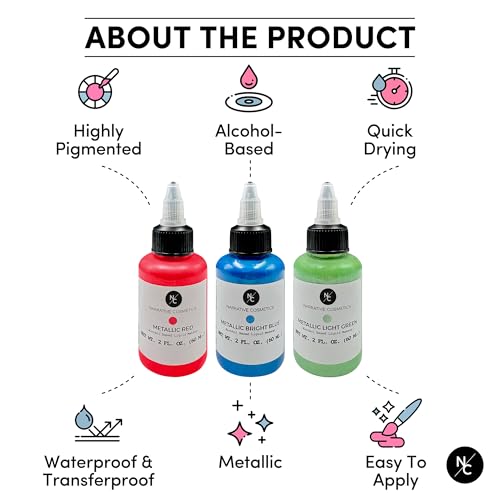 Narrative Cosmetics Metallic Alcohol Airbrush Paints - 2 fl oz, Skin Safe, Quick Dry, Waterproof, Sweatproof, Transferproof Liquid Makeup for Bodypainting, Theater, FX Makeup - Metallic Bronze