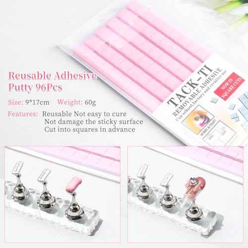 BQAN 2 Set Nail Holder for Painting Nails, Transparent Acrylic Nail Stand for Press on / Fake Nail Tips Training / Nails Display with 96 Pcs Reusable Adhesive Putty (Clear)