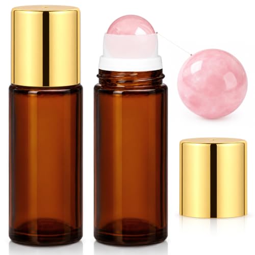 Rose Quartz Roller Bottles 50ml - 2 Pack Amber Glass
