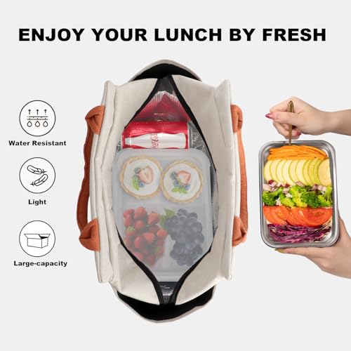 Joymee Lunch Bag Women, Leakproof Insulated Floral Lunch Box with Adjustable Shoulder Strap Large Reusable Adult Lunch Box Lunch Tote Lunch Bag with Water Bottle Holder and Side Pockets-Multi-Floral