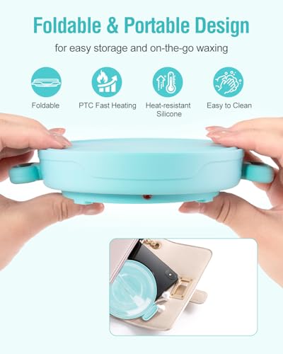 Beloving Green Circle Silicone Wax Warmer for Hair Removal, 18.6oz Portable Foldable Heating Kit