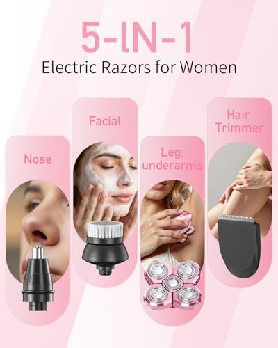 Pink 5-in-1 Women's Electric Razor with LED Display Waterproof Travel Trimmer