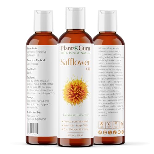 Safflower Oil 4 oz Cold Pressed 100% Pure Natural Carrier - Skin, Body and Face. Great for Moisturizing Creams, Lotions, Scalp Treatments, and Lip Balms