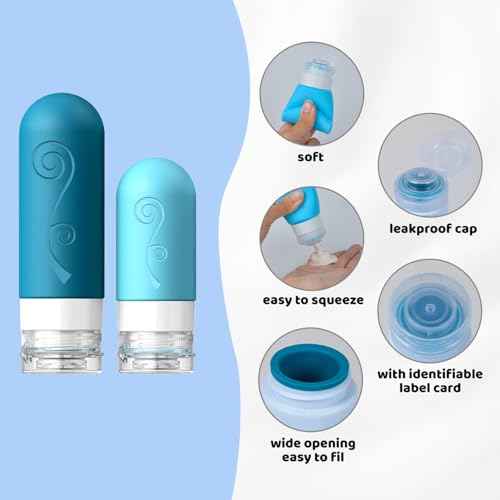 vodvob 16 Pack Travel Bottles Set for Toiletries, TSA Approved Travel Containers Leak Proof Silicone Squeezable Travel Accessories 2oz 3oz for Shampoo Conditioner Lotion Body Wash (BPA Free) (blue)