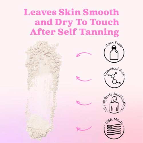 Tan Fan Self Tan Drying Powder Kit - Stops Sticky Feeling - Sets Sunless Tanner - 100% Vegan Talc-Free Translucent Natural Blend Setting w Brush + Pouch For Smooth Silky Skin - USA Made (Coconut 3oz)