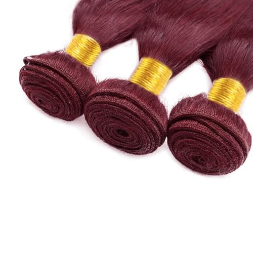 Freiuoke 99J Burgundy Straight Human Hair Extensions 3 Bundles 24-28 Inch Virgin Brazilian Hair
