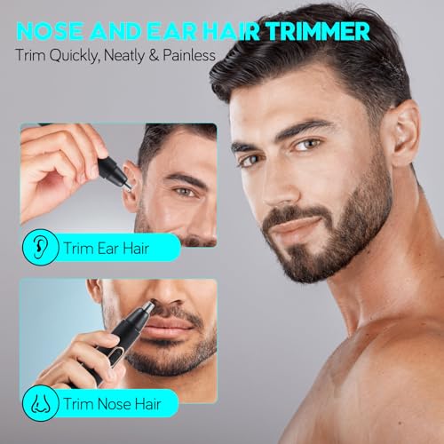 FEITA Ear and Nose Hair Trimmer for Men, Electric Cordless Men Rechargeable Nose-Hair Trimmer, 360 Rotating Dual-Blade Waterproof Noses Clippers, Dad & Men's Gifts for Him, Black