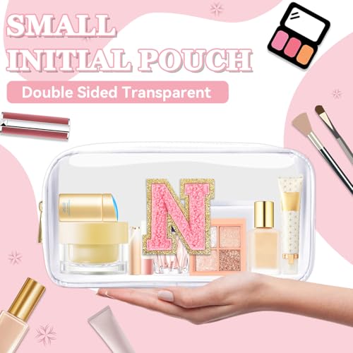 Personalized Chenille Letter Clear Makeup Bag with Zipper