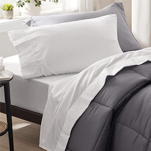 Bedsure Twin Sheets Set White - Soft Twin Bed Sheets, 3 Pieces Hotel Luxury Twin Sheets, Easy Care Polyester Microfiber Cooling Bed Sheet Set