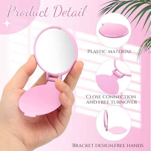 24 Pcs Mini Pink Compact Mirror Bulk for Women Small Round Portable Pink Mirror Makeup Folding Pocket Travel Accessories for Purse Christmas, 2.8 x 2.4 Inch