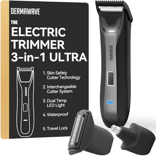 DERMAWAVE Manscape 3-in-1 Electric Groin & Body Hair Beard Trimmer for Men, Waterproof Foil Shaver, Ear & Nose Hair Trimmer, Ball Shaver, USB-C Rechargeable Personal Grooming Kit