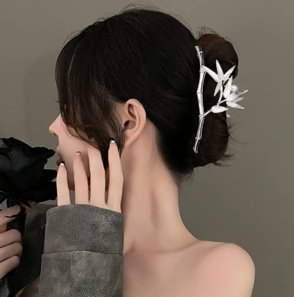 Yonchic 3-Piece Multiple Shapes Metal Hair Accessories: Silvery Bamboo Claw, Elegant Bowknot Barrettes, Strong Hold Clamps with Pearl Catch Clip