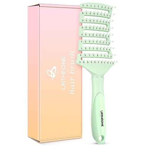 Hair Brush, Curved Vented Detangling Hair Brushes for Women Men Wet or Dry Hair,Faster Blow Drying Styling Professional Paddle Vent detangler brush (Light Green)