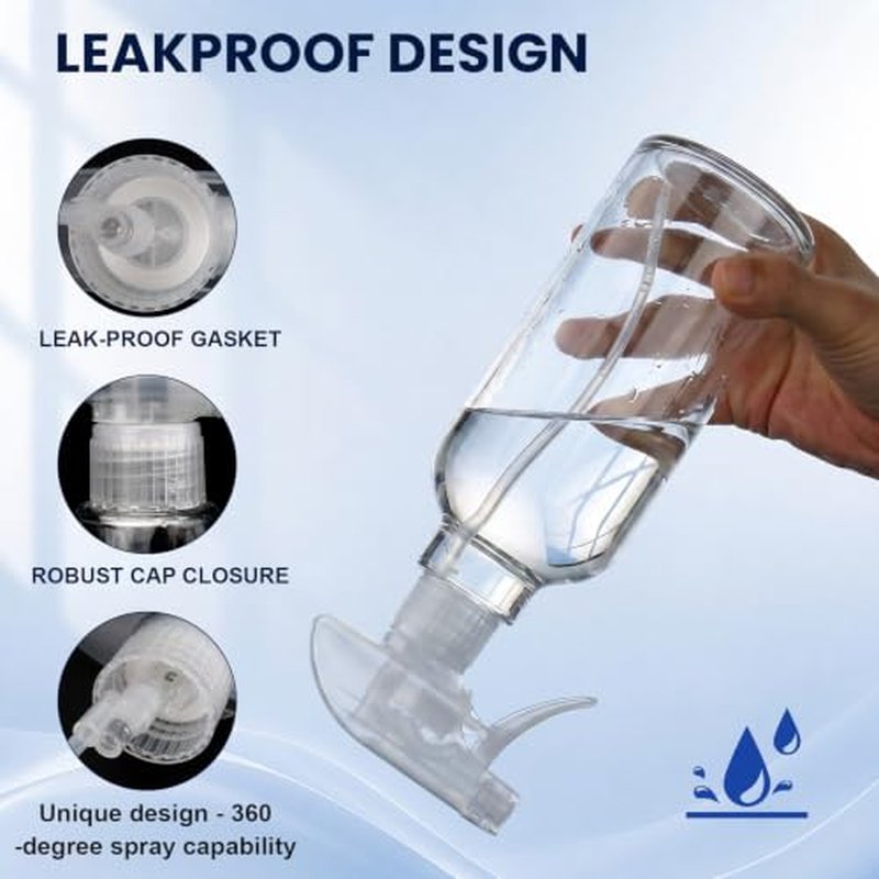 16.9oz Glass Spray Bottles 2 Pack | 360° Any-Angle Spray