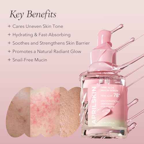 APRILSKIN Pink Aloe Mucin Serum 1.01 fl.oz (30ml) Hydrating 78% Jeju Aloe Mucin Formula with Non-Sticky Finish for a Glass Glow Look, Korean Skincare