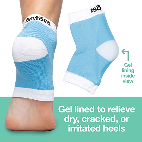 ZenToes Moisturizing Heel Socks Blue 2 Pairs - Cotton Gel-Lined Toeless Night Socks for Dry Cracked Heels
