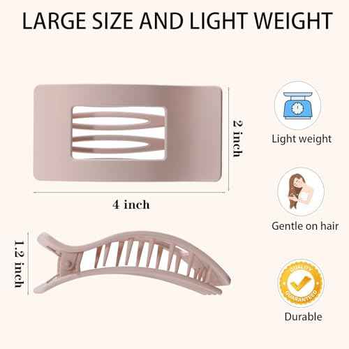 4 PCS Flat Hair Clips, Large Flat Claw Clips for Women Girls, Strong Hold French Hair Clips for Thick Thin Hair, Stylish Classic Hair Barrettes(Neutral Matte)