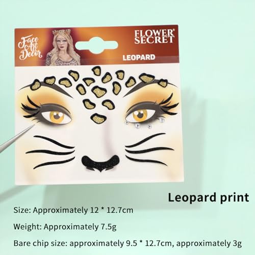 Halloween Face Tattoos Stickers Glitter Leopard Witch Spider Deer Face Gems Stickers for Women Men Halloween Costumes Party Decoration Supplies 4 Pcs