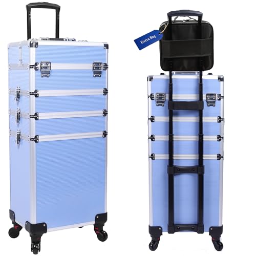 5-in-1 Rolling Makeup Train Case with 360° Swivel Wheels