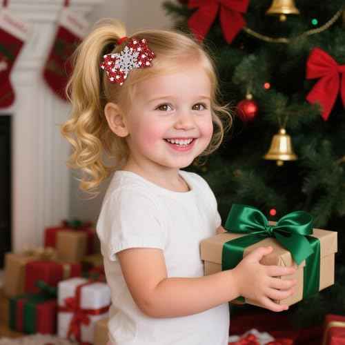 choicbaby 6pcs Christmas Hair Bows Clips 3" Glitter Sequin Baby Girl Hair Bows Christmas Bell Snowflake Santa Hair Accessories for Baby Girls Toddler Kids