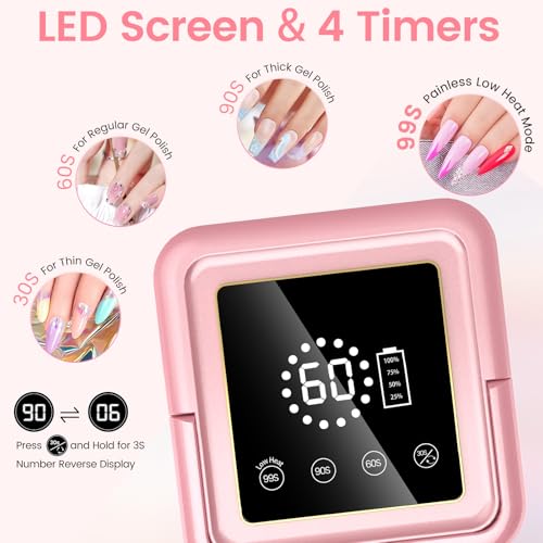 UV Nail Lamp 108W, UV Light for Gel Nail Polish, Cordless LED Nail Lamp with 36 Beads & Touch Display, Nail Light with 4 Timer Mode & Auto Sensor, Fast Curing Nail Dryer for Salon & Home (Pink)