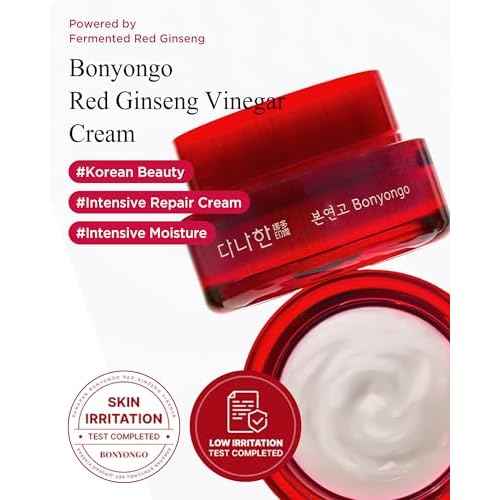 Bonyongo Red Ginseng Vinegar Cream ? Intensive Hydrating and Firming Face Moisturizer for Smooth, Youthful Skin - Nourishing with Fermented Red Ginseng - Korean Skincare, 1.86oz.