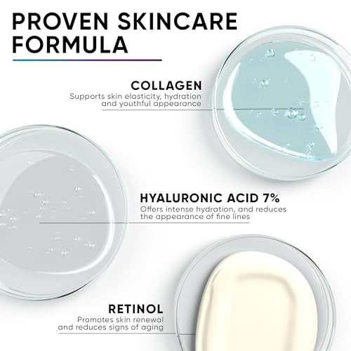 Collagen Retinol Face Moisturizer with Hyaluronic Acid, Moisturizer Face Cream, Made in USA, Day & Night Cream for Women, Anti Wrinkle Cream for Face, Daily Facial Moisturizer, 1.7oz