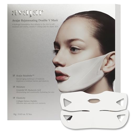 AVAJAR Chin Lifting Mask, Premium V Line Lifting Mask Anti-aging Collagen Face Mask for Women Jawline Shaper Double Chin Mask with Hyaluronic Acid, Rejubebe¢â and Centella asiatica (5PCS)