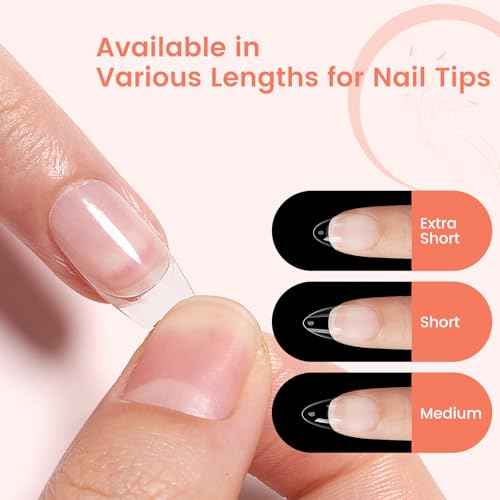 Quaferen Almond Nail Tips Short: 504pcs Pre-shape Acrylic Fake Nails Tips Almond Shape - 12 Sizes Soft Gel Full Cover Clear Gelly Press on False Tip for Nail Extension Salon Home