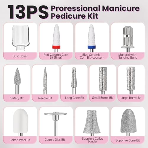 Electric Nail Drill Cordless 2000mAh 10-Speed Professional Kit