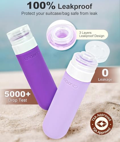 Quatish Purple Travel Bottles 6 Pack - Leakproof TSA Approved 3oz Toiletry Containers