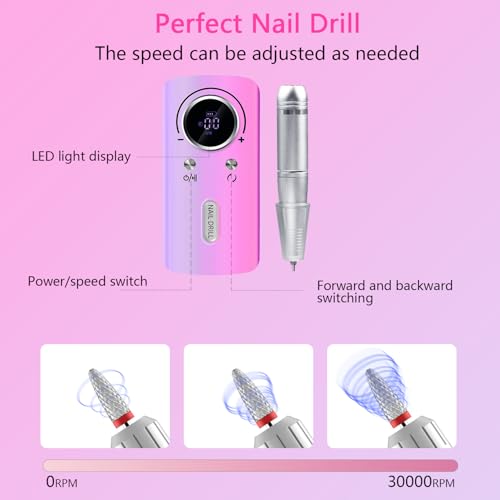 Electric Nail Drill File Professional,30000 RPM Portable Nail Drill Machine Kit Manicure Pedicure Tools Polishing Set with Nail Drill Bits Sanding Bands ? (Dazzling Purple)