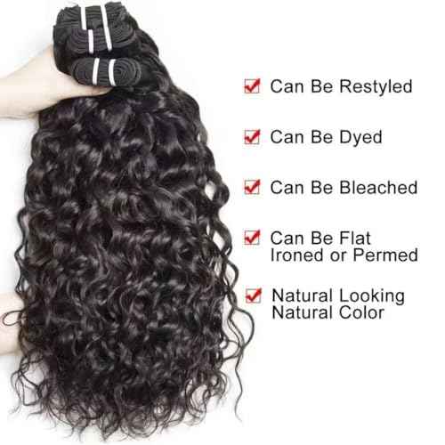 Yavida Water Wave Human Hair Bundles Wet and Wavy Bundles Human Hair Brazilian Unprocessed Remy Hair Water Wave Weave Extensions 10 12 14 Inch Natural Black