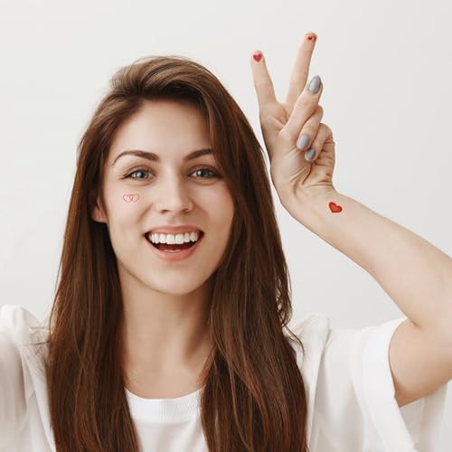 180 PCS Valentines Love Hearts Temporary Tattoos, Red Fake Tattoo Stickers for Kids Girls Women Face Body Valentine's Day Party Decorations Supplies