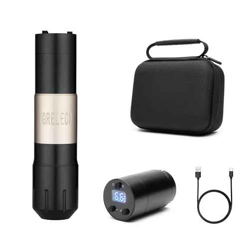 Dual Battery Pen Tattoo Cartridge Machine Wireless Power Coreless Motor Tattoo Equipment for Professionals and Beginners Tattoo Artists (Gold)