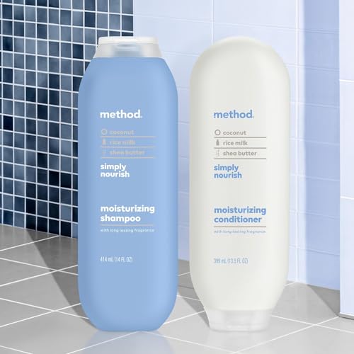 Bundle of Method Simply Nourish Moisturizing Shampoo, 14 oz (Pack of 1) + Method Simply Nourish Moisturizing Conditioner, 13.5 oz (Pack of 1) + Method Pure Peace Bar Soap (2 bars) 5 oz each