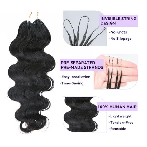 MsFan Human Crochet Hair Body Wave 14 Inch 60g 50 Strands - Reusable Extensions