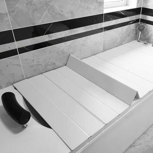 Adjustable Foldable Bathtub Cover with Tray 42"x70" White