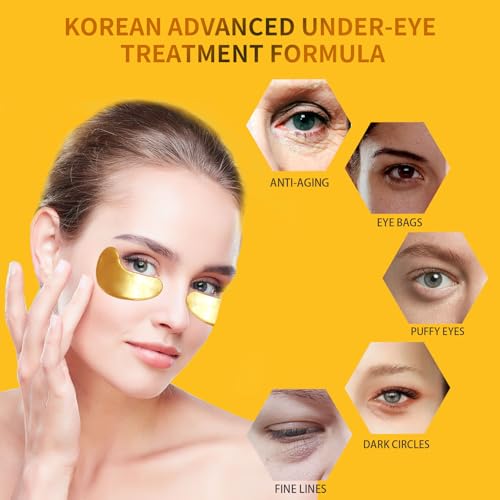 Prenawina 30 Pairs Gold Under Eye Patches for Dark Circles & Puffiness - Collagen, Hyaluronic Acid & Rose Essence, Pack of 30