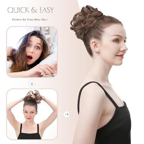 Messy Bun Hair Piece - Large Wavy Synthetic Chignon with Elastic