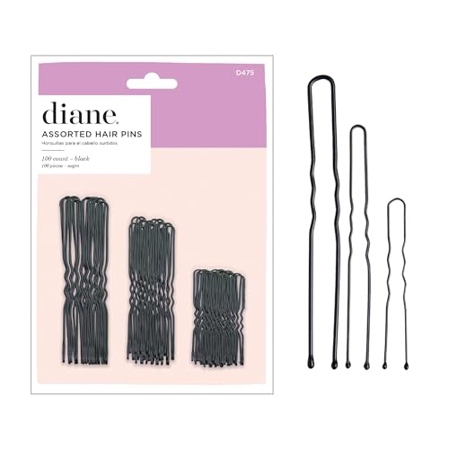 Diane Hair Pins for Women Bulk Pack of 100 Assorted Sizes Jumbo 3, Large 2.5, Medium / Small 1.75 - Black, Crimped Design with Ball Tips, D475-100 Count(Pack of 1)