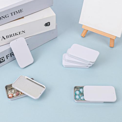 70 Pack White Slide Top Tin Containers, Mini Metal Tin Box with Slide Lid, Empty Lip Balm Containers for DIY Projects, Pills, Candies, Jewelry (2.36 x 1.34 x 0.43 Inch)