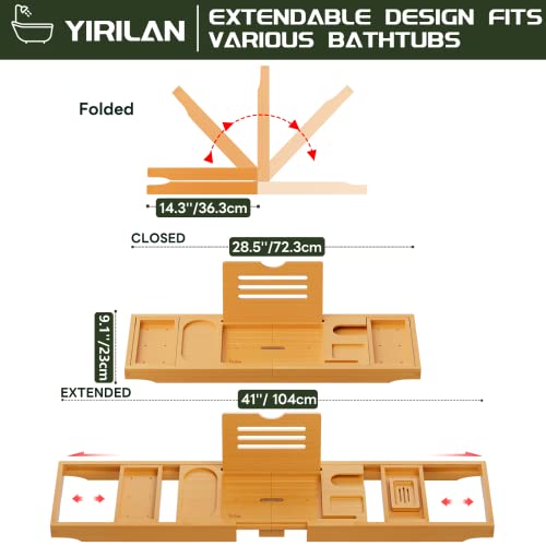 Expandable Bamboo Bathtub Tray Caddy with Wine Holder