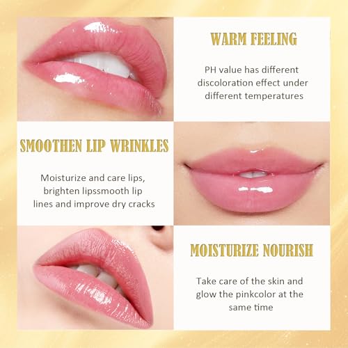 Transferproof Color Changing Lipstick, Gold Crystal pH Color-Changing Lipstick 24 Hours Long Lasting & Moisturizing Lip Gloss for Lip Balm, Clear Lip stick for Women, Birthday Galentines Day Gifts