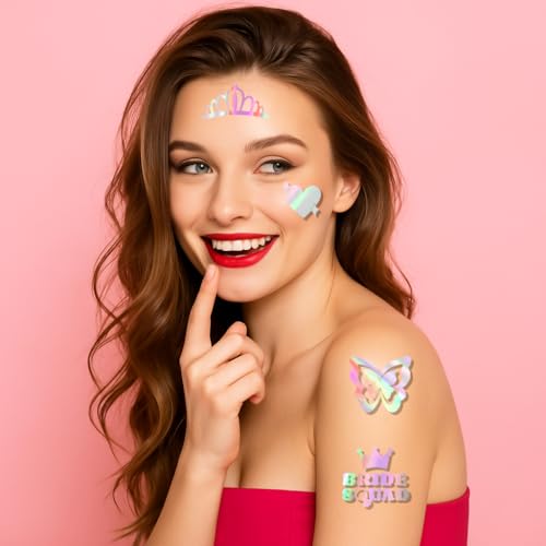 winthrop 120 Pcs Cheers Bachelorette Temporary Tattoos, Metallic Foil Bronzing Style, Individually Wrapped Waterproof Safety Tattoos, Best Choice for Bachelorette Party Bridesmaid Favor, 60 Designs