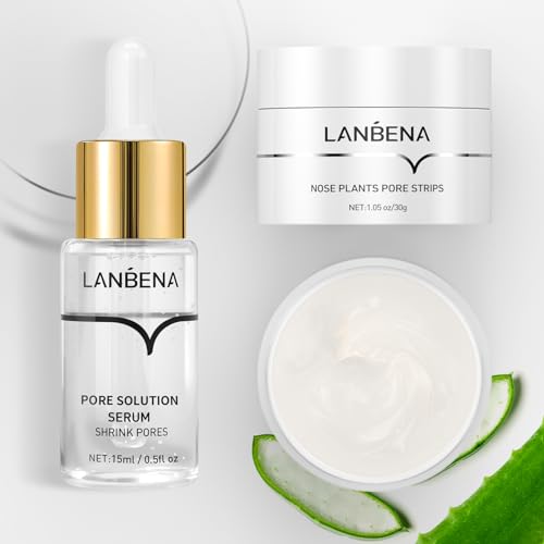 LANBENA 3 in 1 Blackhead Removing Set, Pore Strips+Pore Solution Serum+Removal Strip Paper, Black Head Remover Mask for Face, Pore Minimizer & Reducer for Face, Leaving Your Skin Fresh and Clean